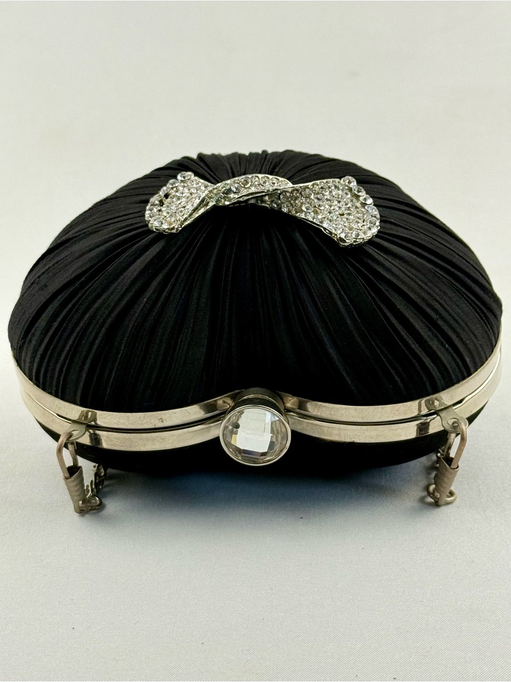 Black Heart Rhinestone Evening Clutch Crossbody Party Purse - Picture 5 of 6